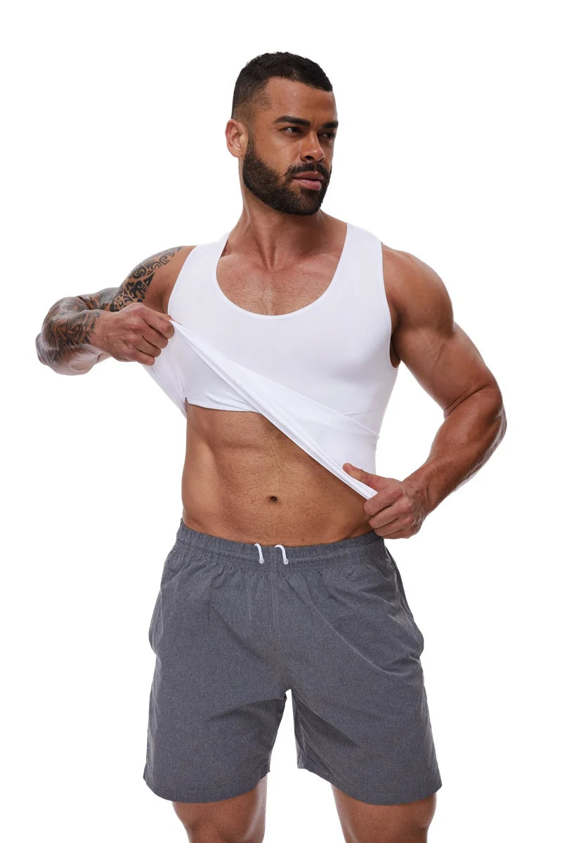 3PCs White Men Compression Shirt Tummy Control Slim Vest Waist Trainer Workout