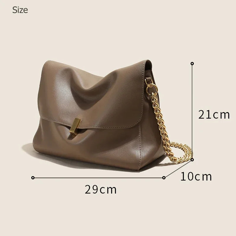 2025 New Genuine Cow Leather Shoulder Chain Bag For Women Large Capacity Crossbody Handbag Messenger Tote Bag Luxury  Handbags