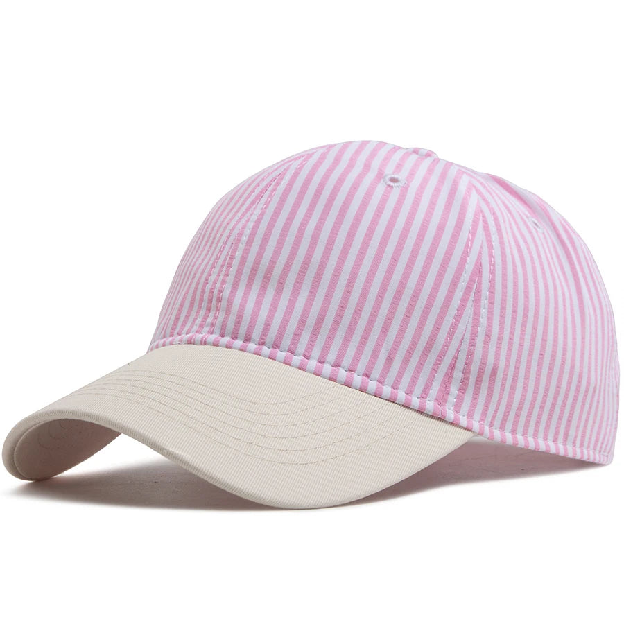 Striped Baseball Cap For Men Women Vintage Beige Brim Casual Soft Dad Hat Snapback Spring Summer Cap Visor Fashion Daily Wear