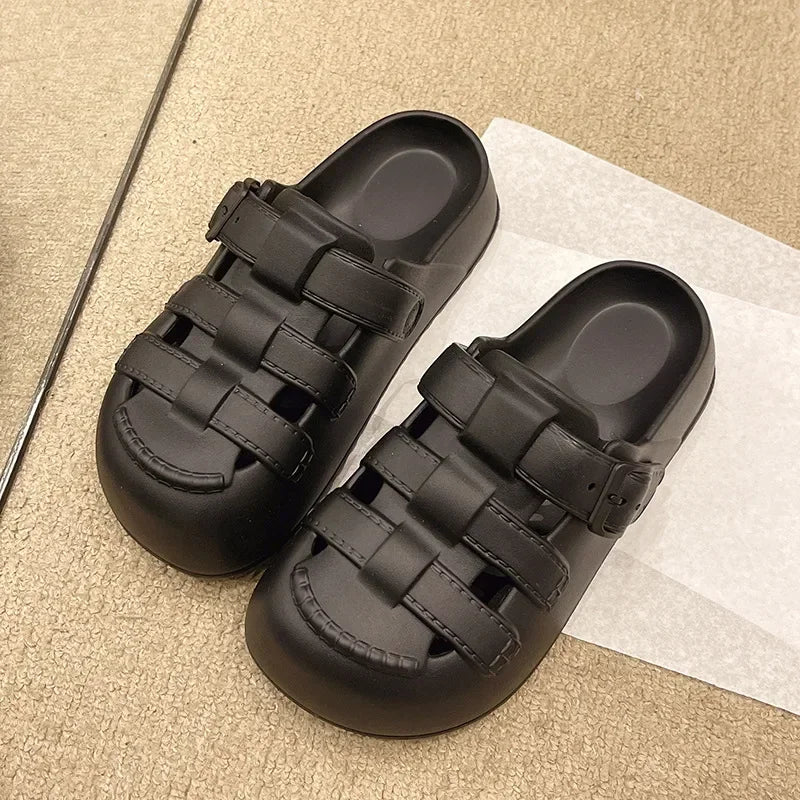 Hollow Out Thick Platform Rome Sandals Women 2025 Summer Closed Toe Eva Clogs Slippers Woman Comfort Thick Sole Beach Sandles