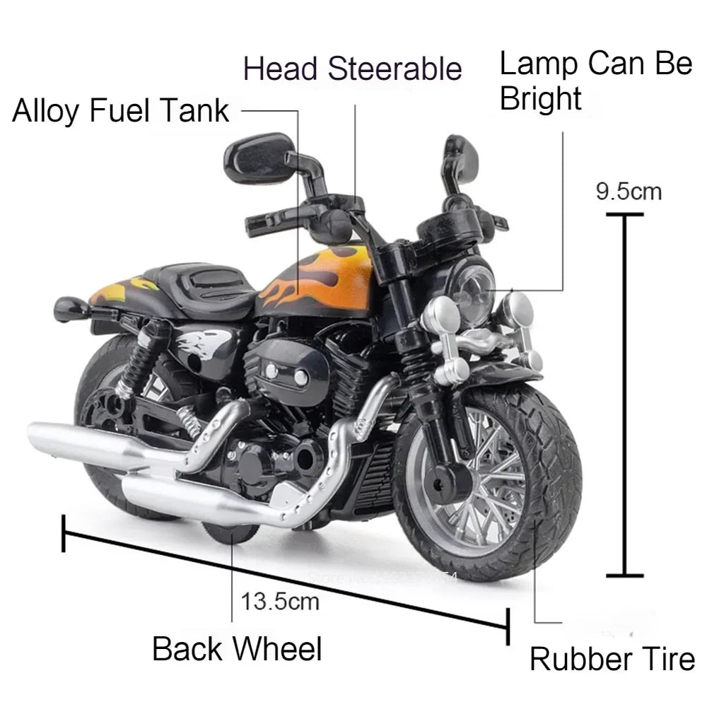 1/12 Kawasaki NIJIA ZX-6R Motorcycle Car Model Toy Alloy Diecast Q-version Front Turning Rubber Tires Sound Light Gifts for Kids