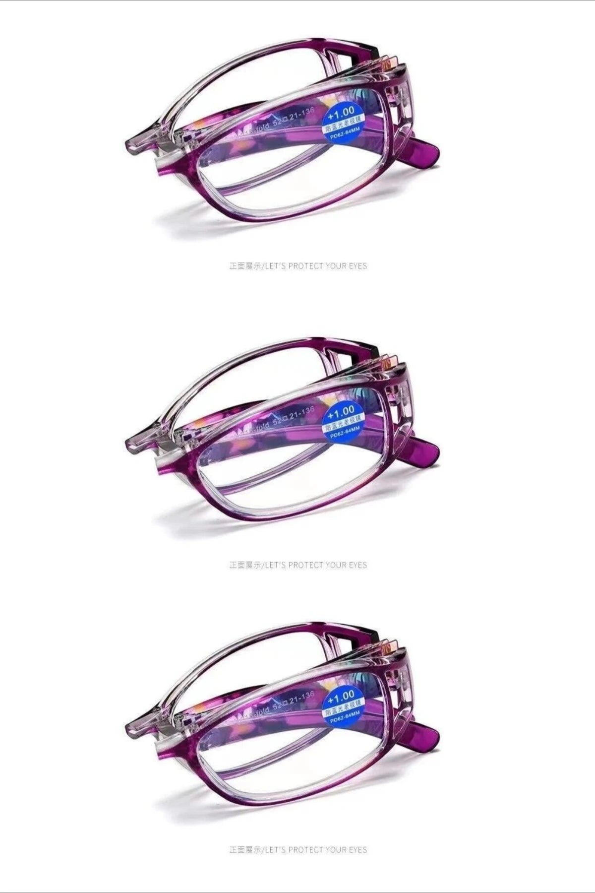 3PCS Foldable Reading Glasses for Women Anti-Blue Light Eyeglasses Men Portable Magnifier Eyewear +100 ~ +400