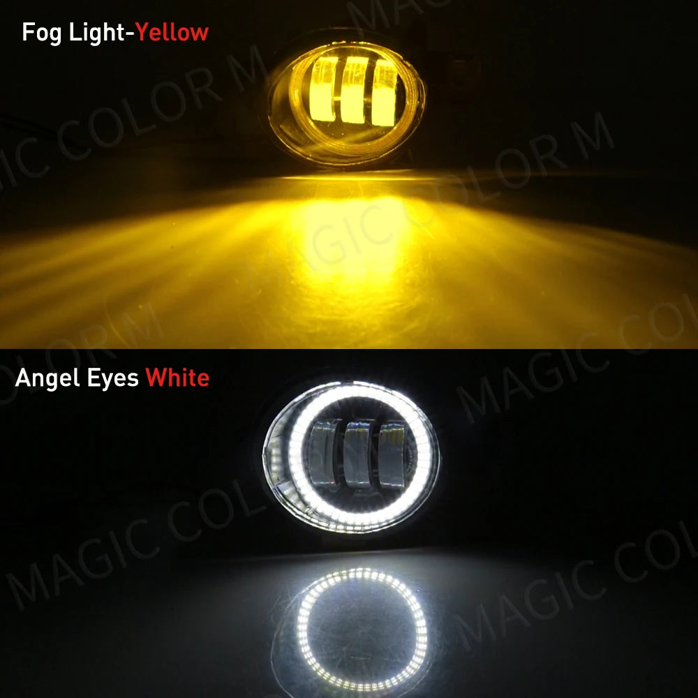 2 X Angel Eye Fog Light Assembly For Nissan X-Trail Rogue T32 2014 2015 2016 Car LED Lens Fog Daytime Running Lamp DRL H11 12V