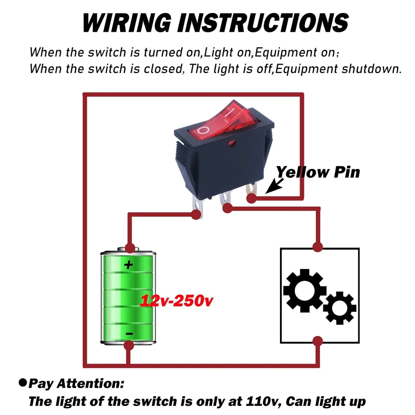 16PCS AC 16A/250V 20A/125V 3 Pin Switch 2 Position Red Light On Off SPST Boat AC Rocker Switch KCD3 Switch