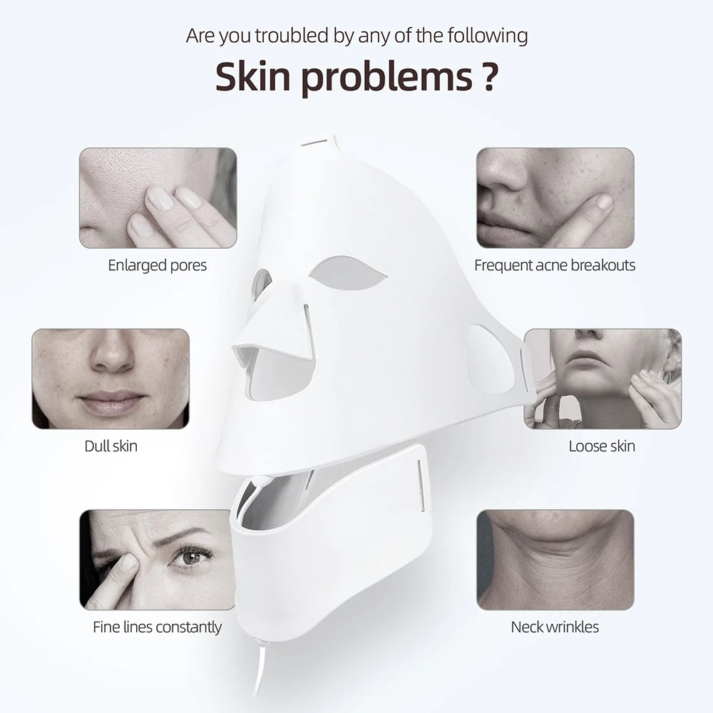 Foreverlily Face Neck Silicone LED Mask 7 Colors LED Light Photon Therapy 3D Flexible Facial Beauty Mask Skin Brighten Skin Care
