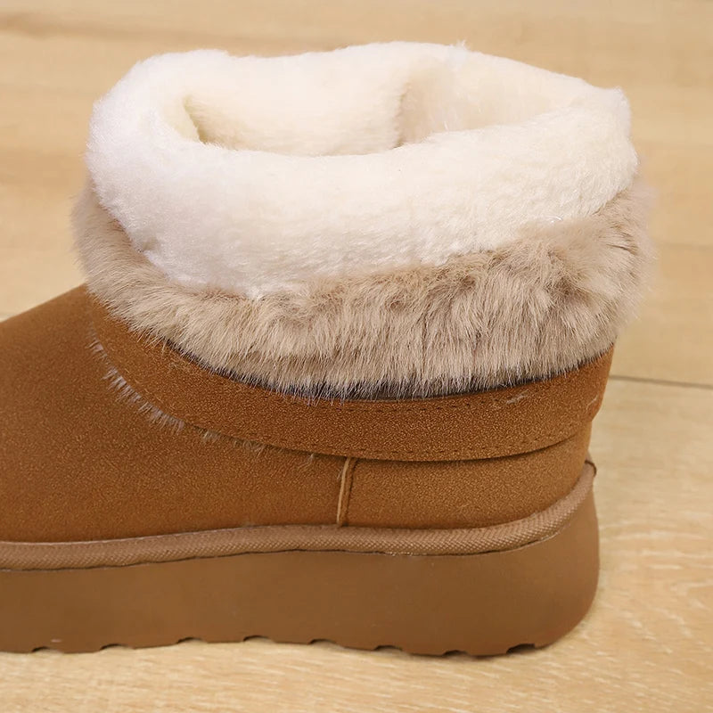 Fluffy Fur Non Slip Snow Boots Women Fashion Buckle Thick Bottom Warm Ankle Boots Woman Faux Fur Platform Winter Booties 36-43