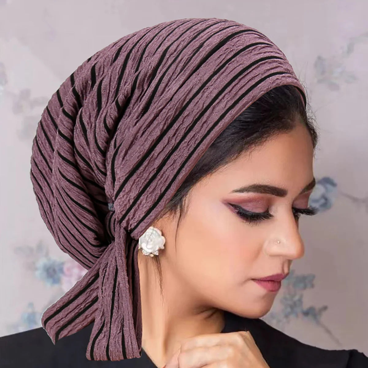 2024 New Trendy Stripe Turban Cap Women Muslim Hijab Islamic Chemo Cap Head Scarf Ladies Head Wrap Cover Hijab Scarf