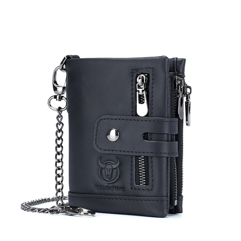 BULLCAPTAIN Gift Box Men's Genuine Leather Wallet Multi-Function RFID Anti-theft Iron Chain Card Bag Comes With Coin Coin Wallet