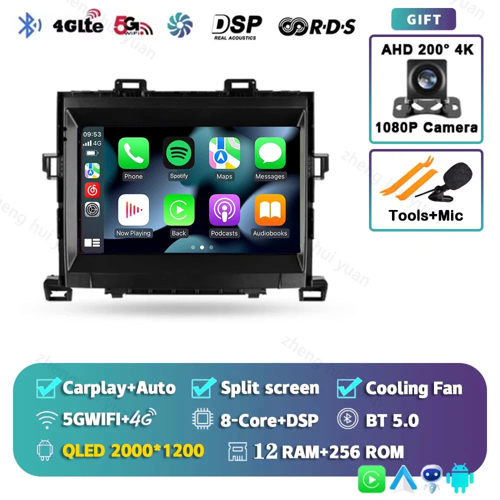 Android 15 CarPlay Auto For Toyota Alphard H20 2008 - 2014 Car Radio Multimedia navigation video DVD Autoradio Stereo 2din 4G+BT