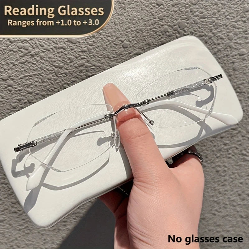 Unisex Frameless Reading Glasses Hexagonal Shape & Golden Accents for Daily Use Books Phones Computers