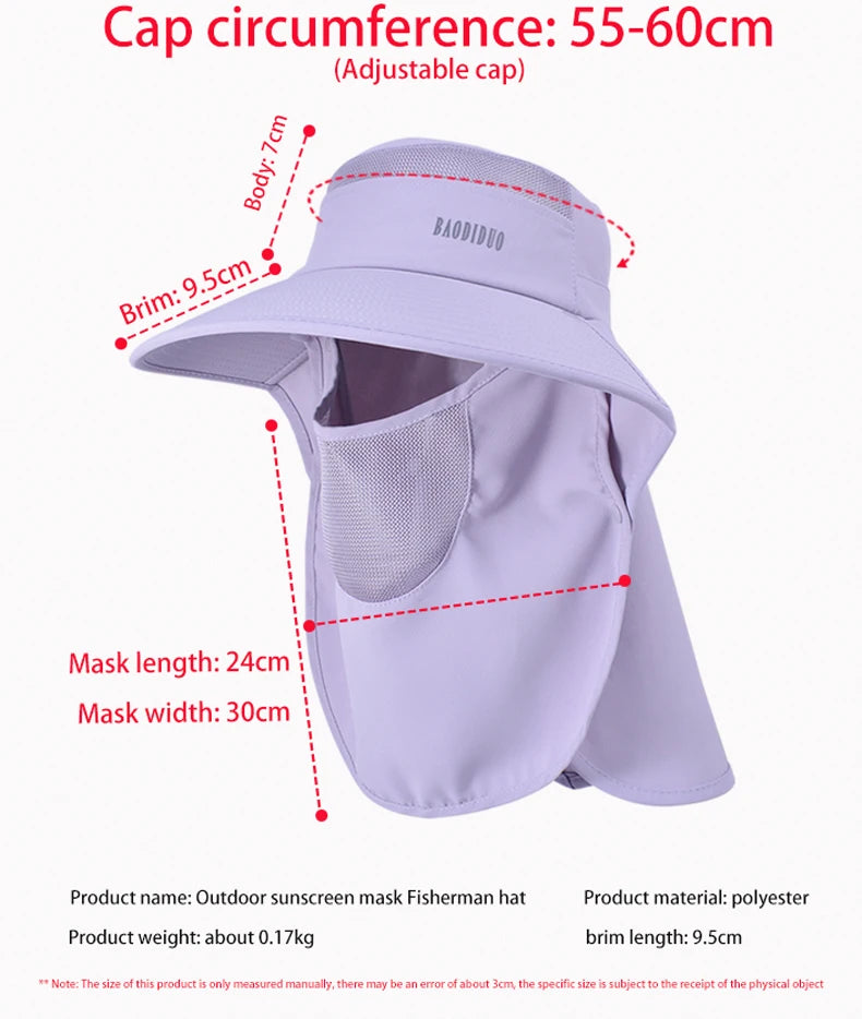 8458 Spring summer Cross border large cape sun block hat fashion face mask fisherman hat with ponytail hole visor hat children