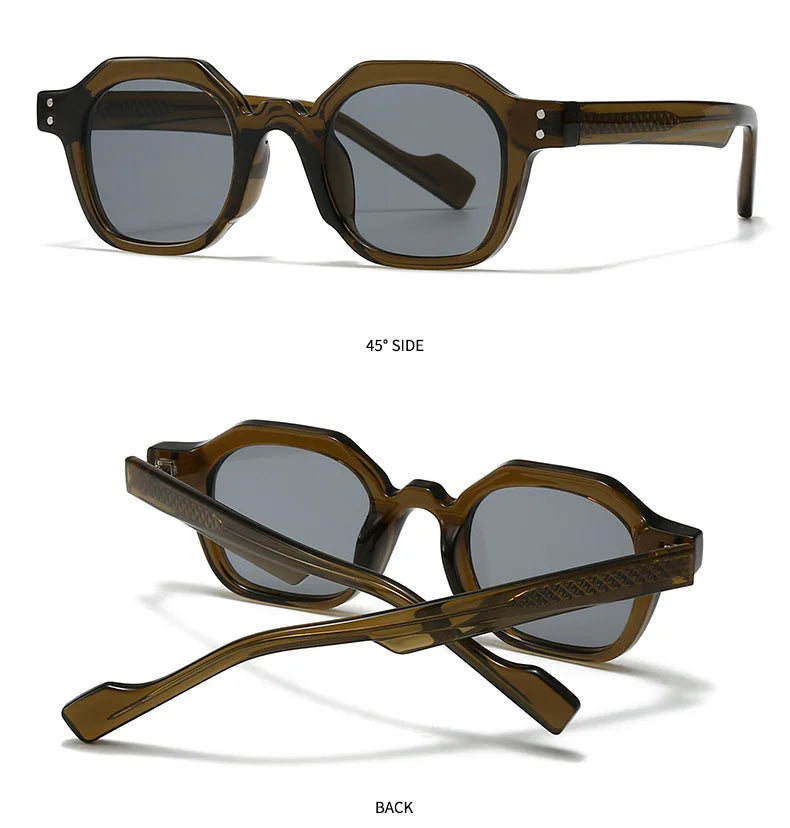 JNPCXI New Fashion Square Women Sunglasses Shades UV400 Fashion Green Gradient Men Punk Rivets Sun Glasses