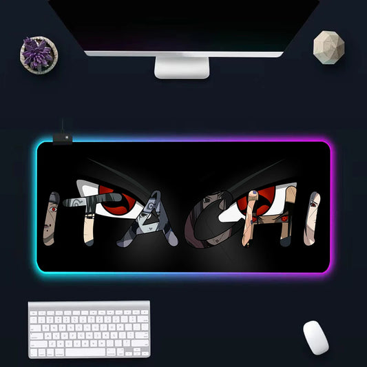 18 Anime N-narutos RGB PC Gaming Keyboard Mouse Pad LED Glowing Mouse Rubber Mat