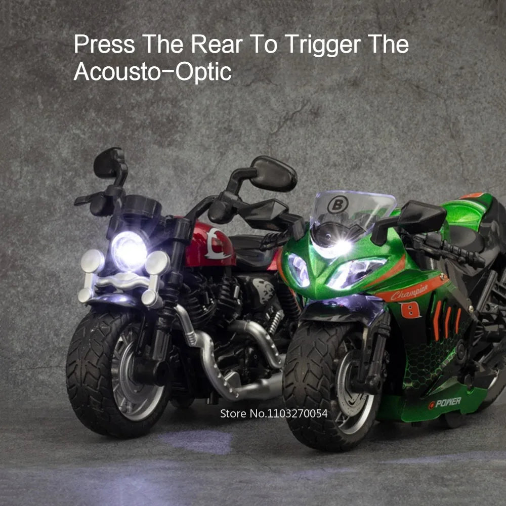 1/12 Kawasaki NIJIA ZX-6R Motorcycle Car Model Toy Alloy Diecast Q-version Front Turning Rubber Tires Sound Light Gifts for Kids