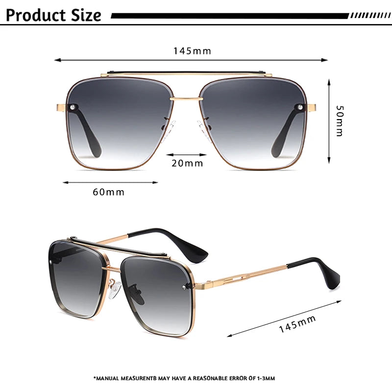 CATERSIDE Retro Metal Large Frame Sunglasses Men Flat Top Double Bridge High-Quality Sun Glasses Women Party Festival Eyewear