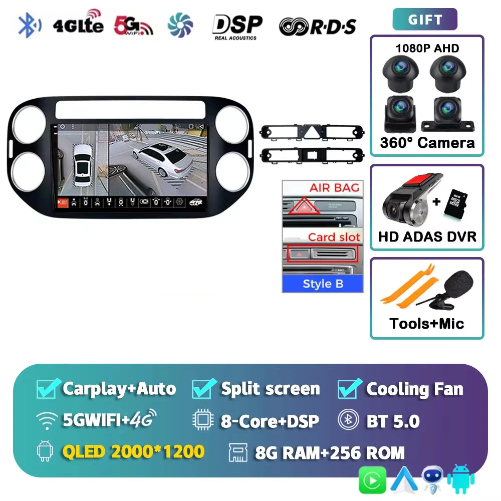 Android 14 For Volkswagen VW Tiguan 2006 - 2016 Golf Car Radio Wireless CarPlay Auto Multimedia Player GPS 4G WiFi 360 Camera