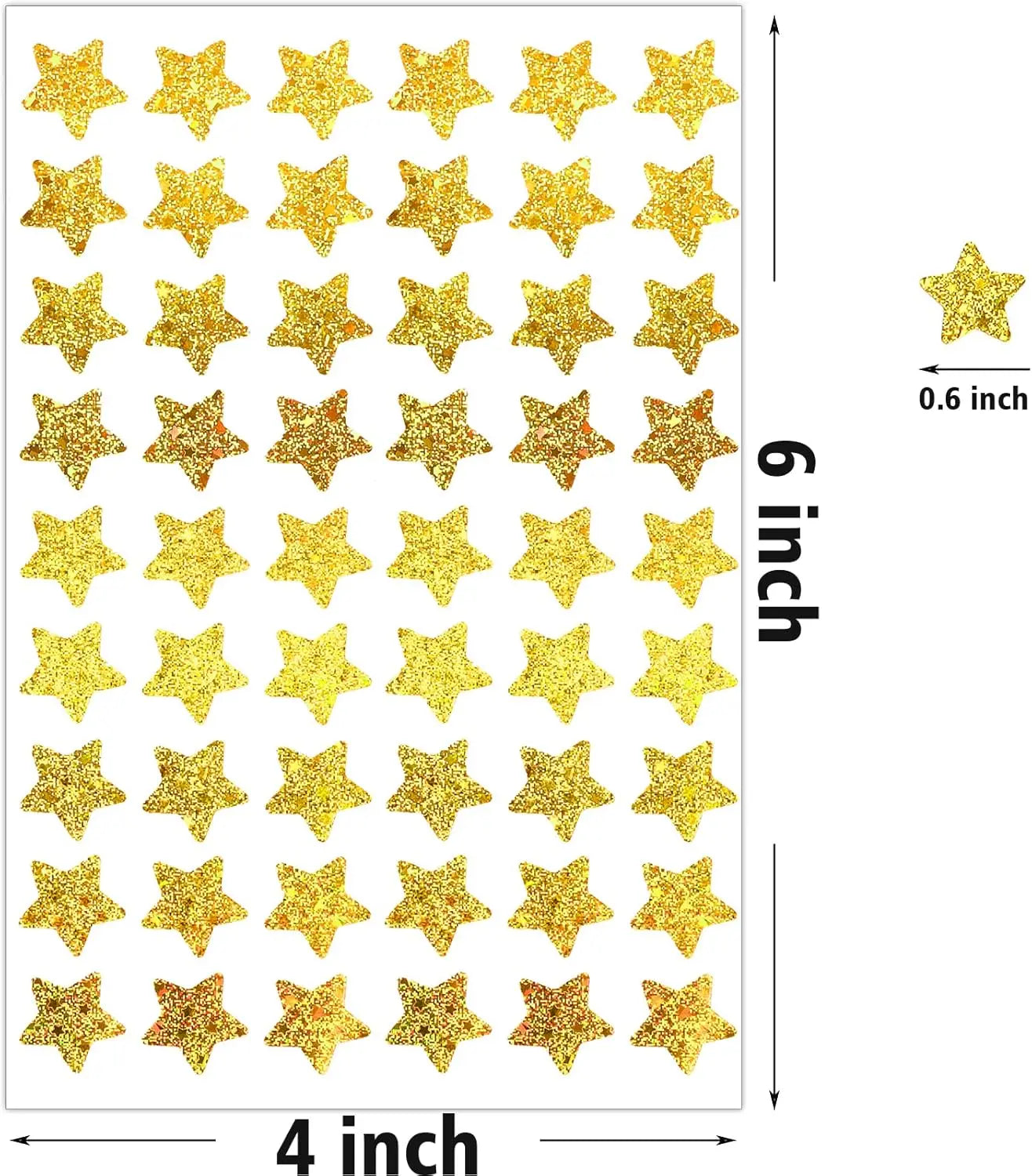 6 sheets Sparkling Holographic Small Star Stickers, Colorful & Shiny, for Classroom Rewards & Behavior Charts