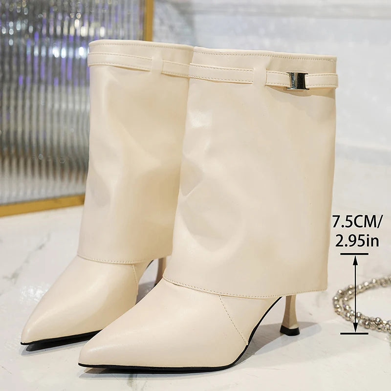 Luxury Black Thin High Heels Ankle Boots Women Sexy Pointed Toe Black Pu Leather Boots Woman Slip On Fashion Short Booties 43