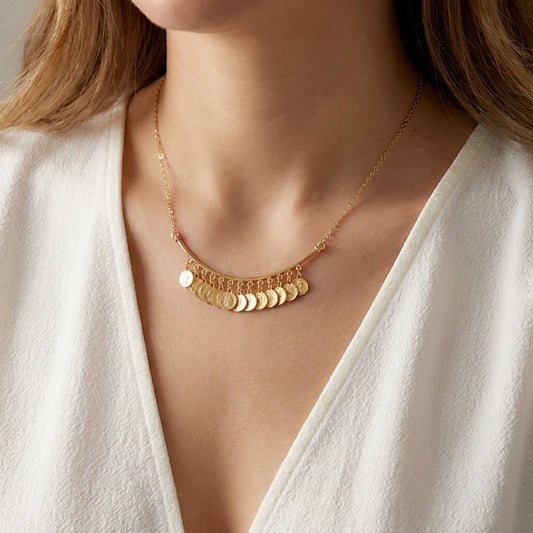 New Fashion Geometric Sequins Tassel Choker Necklace for Women Boho Star Moon Pendant Multi Layered Chain Necklace Party Jewelry