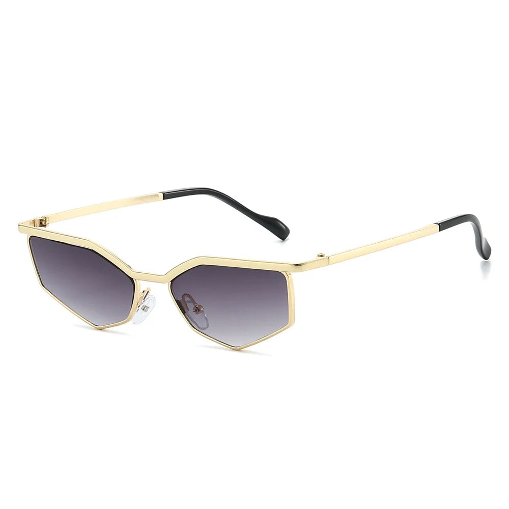 JNPCXI New Cat Eye Polygon Metal Sunglasses Women Shades UV400 Fashion Gradient Men Sun Glasses