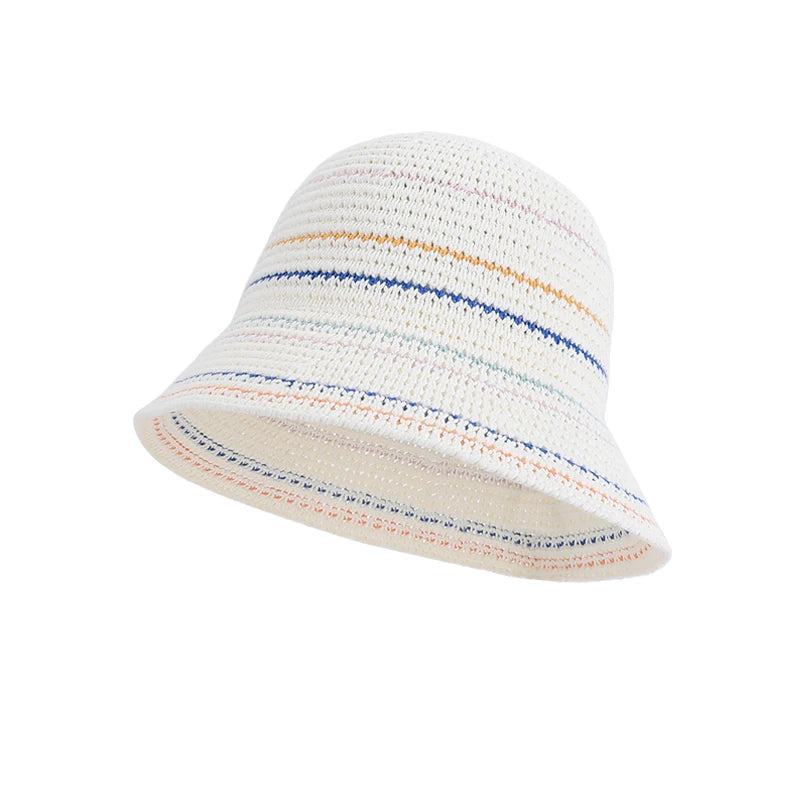 6162-Summer sun protection and shade hat with children's striped knitted mesh ventilation fisherman cap, versatileandsuitablefor