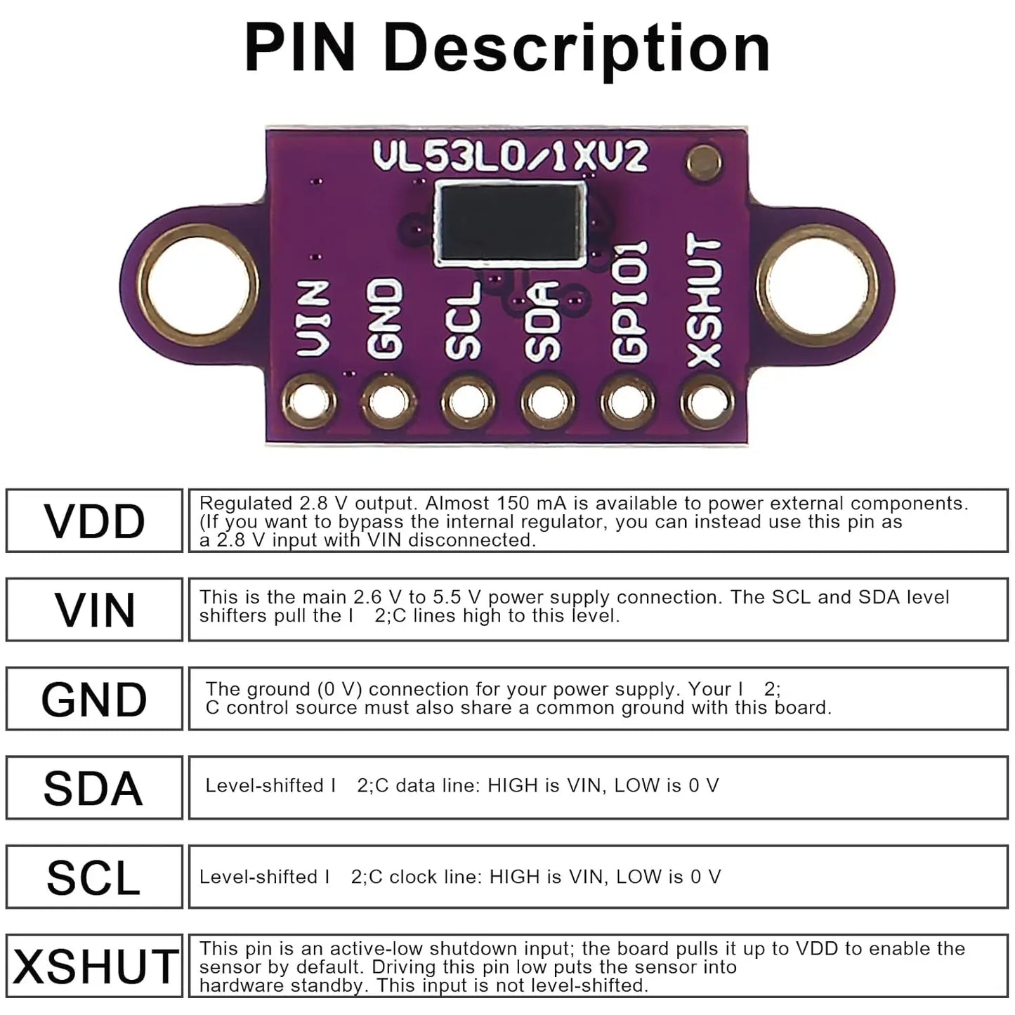 2PCS VL53L0X Ranging Sensor Module VL53L0X Time-of-Flight (ToF) Ranging Sensor Breakout 2.8-5V I2C IIC Interface Communication