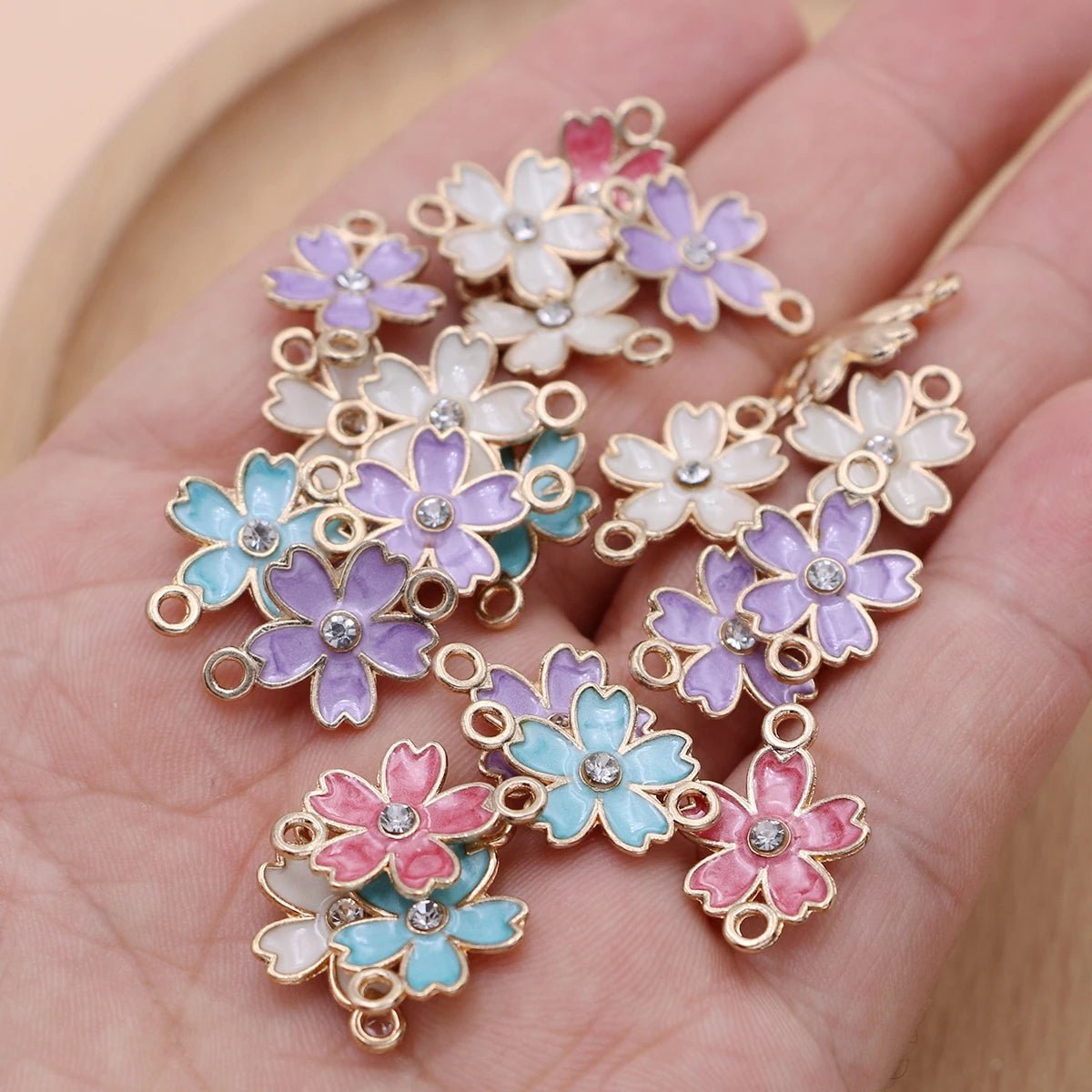 20Pcs Mix Lot Gold Plated Enamel Sakura Flower Charms for Jewelry Making Necklace Bracelet Earrings DIY Handmade Craft 19x14mm