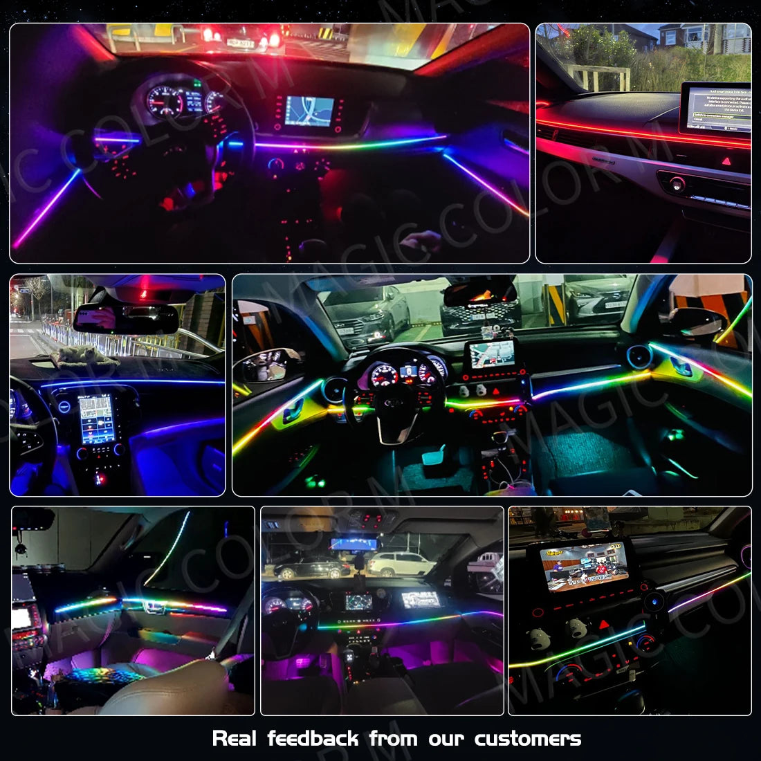 140cm 55.12" Car Ambient Light LED Symphony RGB Interior Acrylic Strips Dashboard Decoration Console Atmosphere Lamp App Control