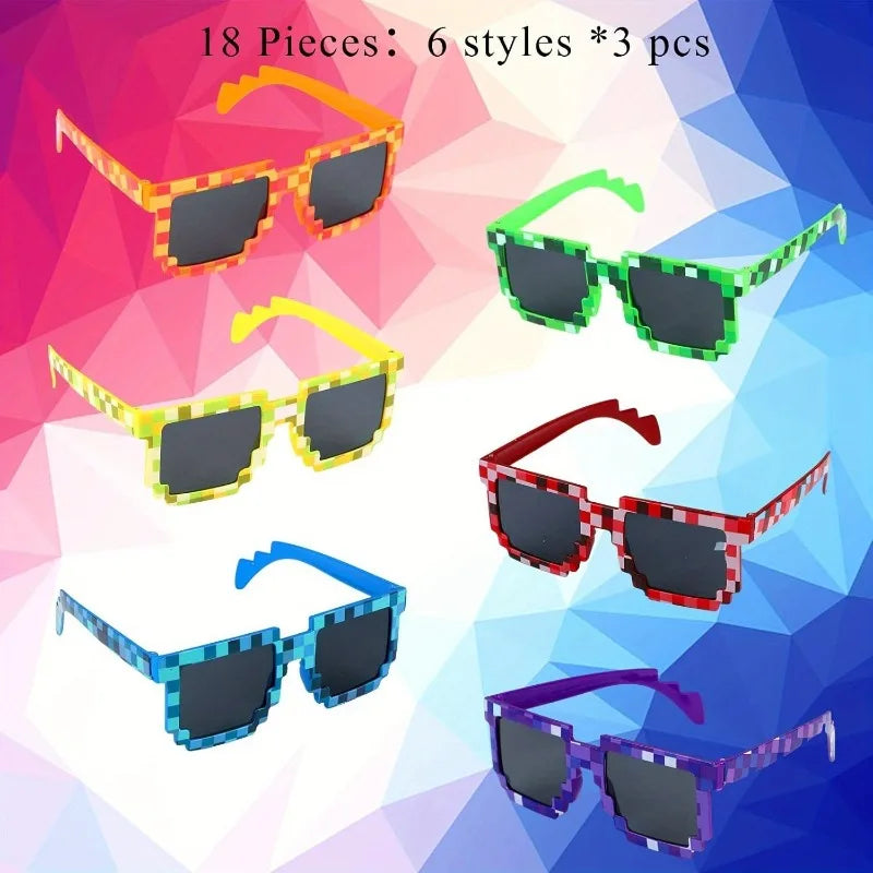 15 Pixel Gaming Glasses - Bright Colors, Durable Plastic Perfect for Adult Gamers' Birthday Parties and Gifts