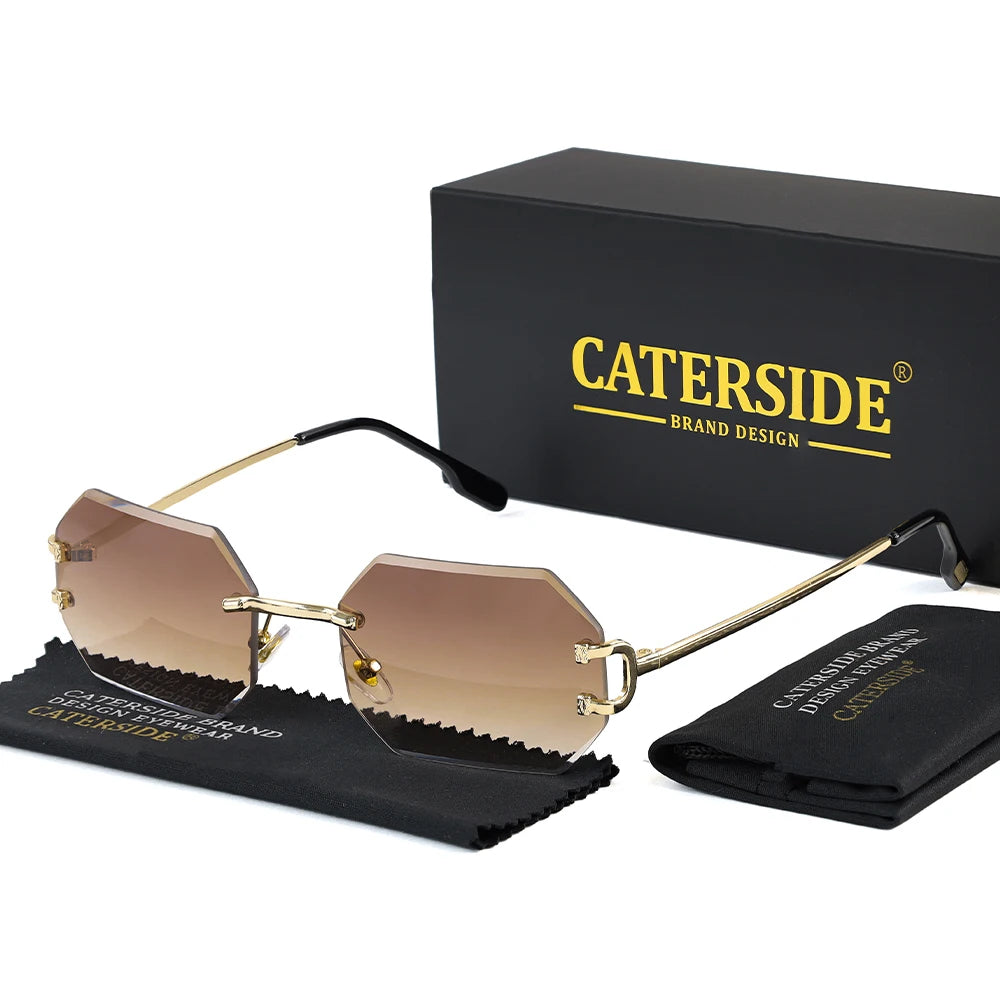 CATERSIDE Rimless Men's Sunglasses Polygon Vintage Frameless Glasses Gradient Lens Women Traveling Party Business Sun Glasses