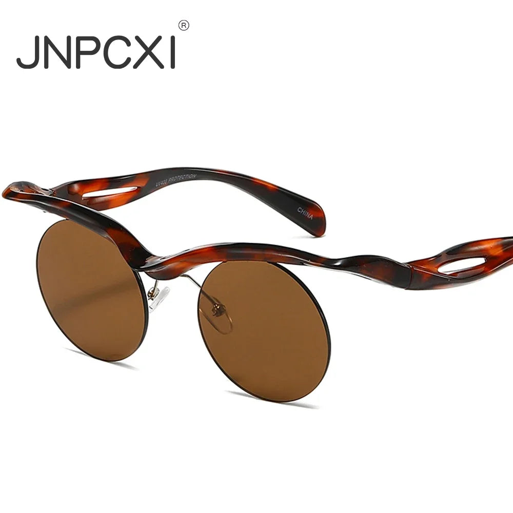 JNPCXI Retro Unique Rimless Round Sunglasses Fashion Clear Ocean Lens Shades UV400 Brand Designer Men Punk Mirror Sun Glasses