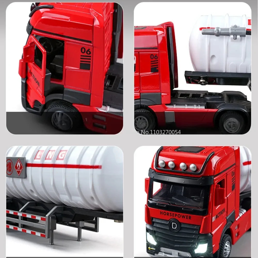 1/50 Oil Tank Truck Alloy Engineering Cars Dump Truck Model Toys Diecasts Natural Gas Tanker Sound Light Water Spray Boys Gifts