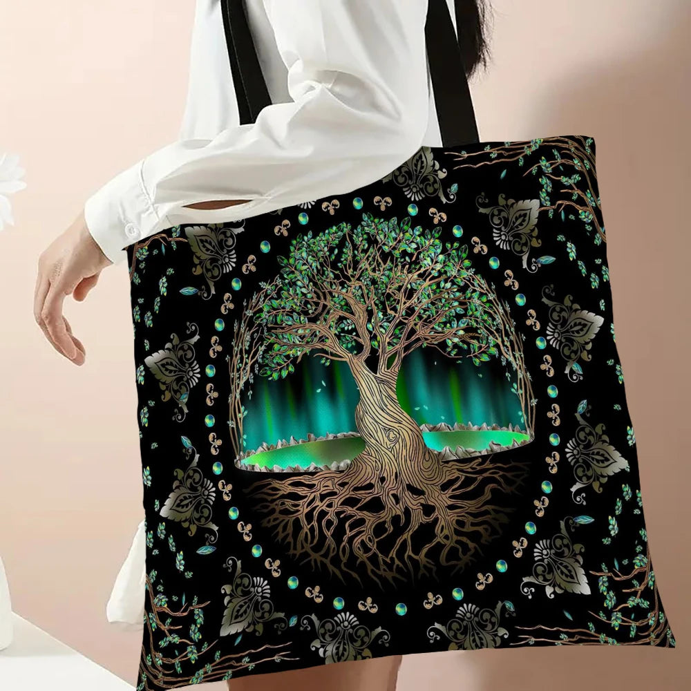 High-Definition Digital Tree Life Pattern Tote Bag, Mythology Reusable Shop Bag