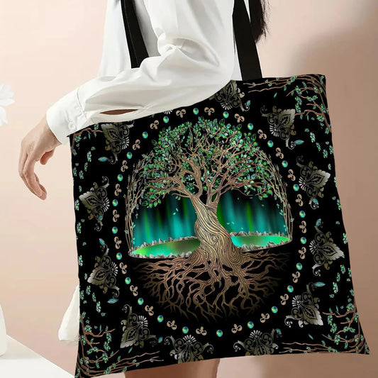 High-Definition Digital Tree Life Pattern Tote Bag, Mythology Reusable Shop Bag