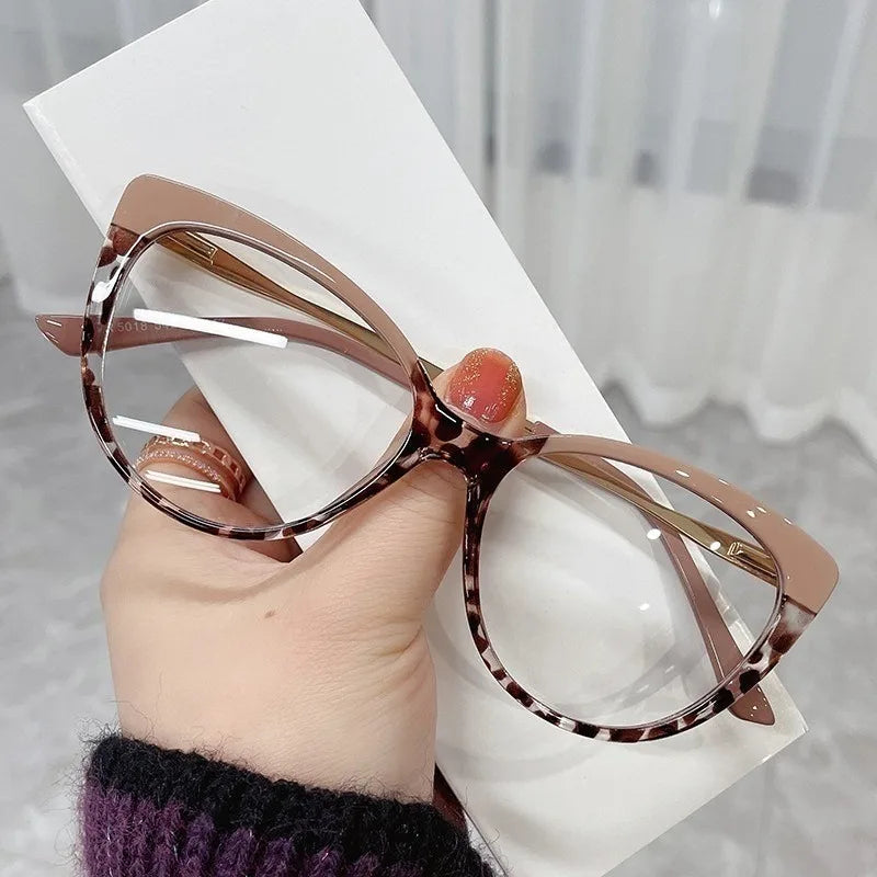 Metal Blue Light Blocking Lens Cat Eye Eyeglasses for Women Men Outdoor Fashion Eyewear