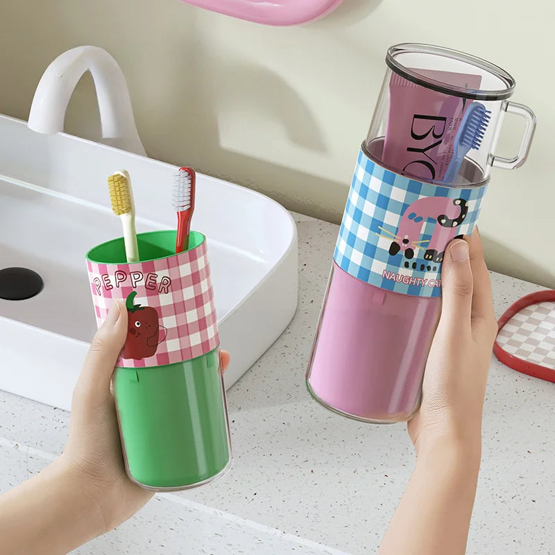 Toothbrush Storage Box with Handle, Travel Essential - Portable Toothbrush Storage Box, Equipped with Travel Mouthwash Cup