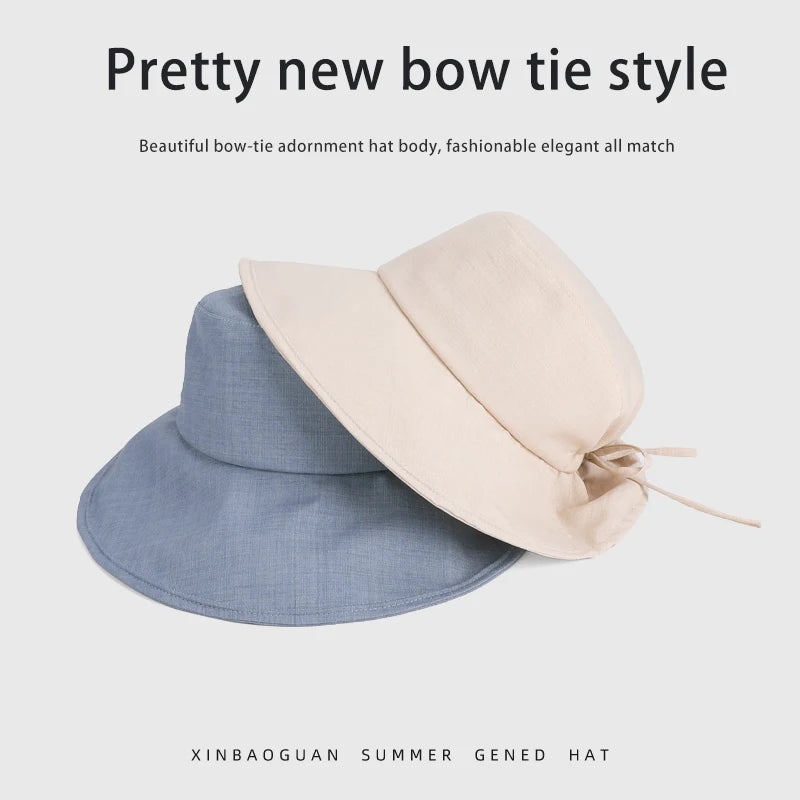 6152-New summer outdoor wide-brimmed sun hat for children, making the face look smaller. Fashionable bow hat for fishermen.