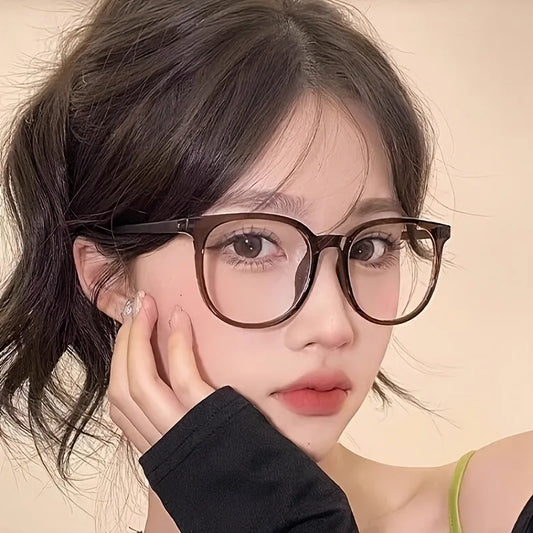 Vintage Large Frame Glasses Tea Brown-Stylish Frame Blue Light Blocking Glasses - Anti-Eyestrain Perfect for Office Everyday Use