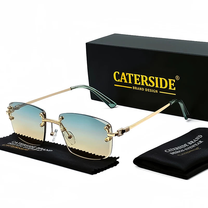 CATERSIDE Frameless Rectangle Sunglasses Women Luxury Designer Rimless Gradient Lens Metal Sun Glasses For Men Sports UV400