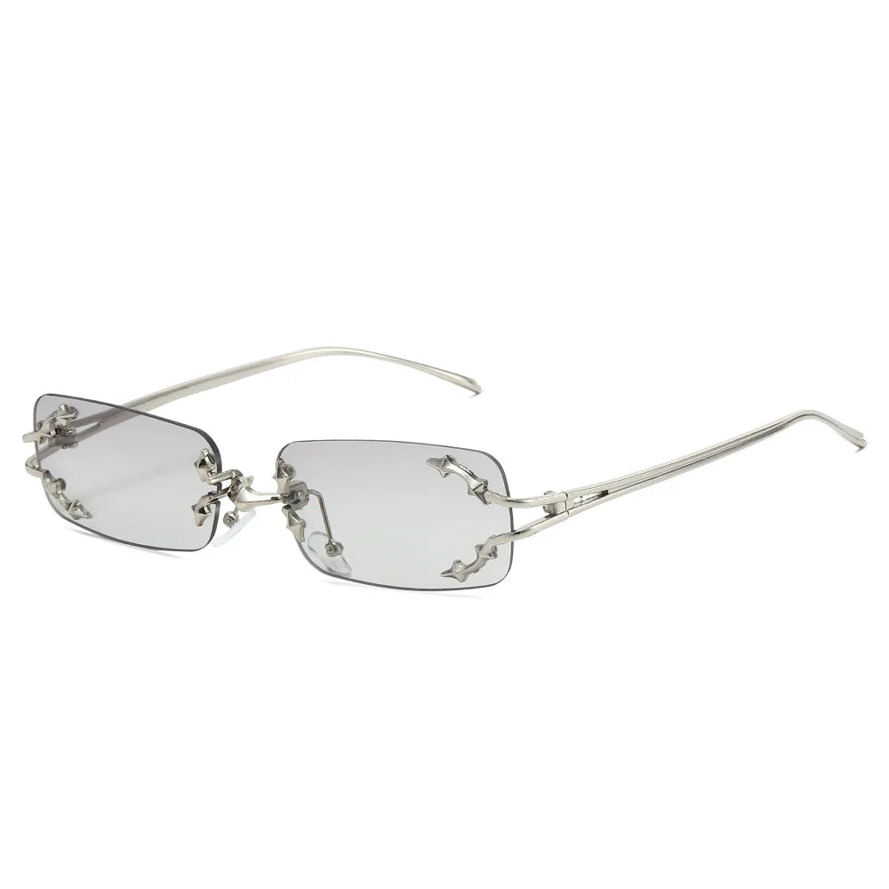 JNPCXI New Y2K Rimless Square Star Sunglasses for Women Fashion Vintage Hip Hop Driving UV400 Eyewear Frame Outdoor Men Punk