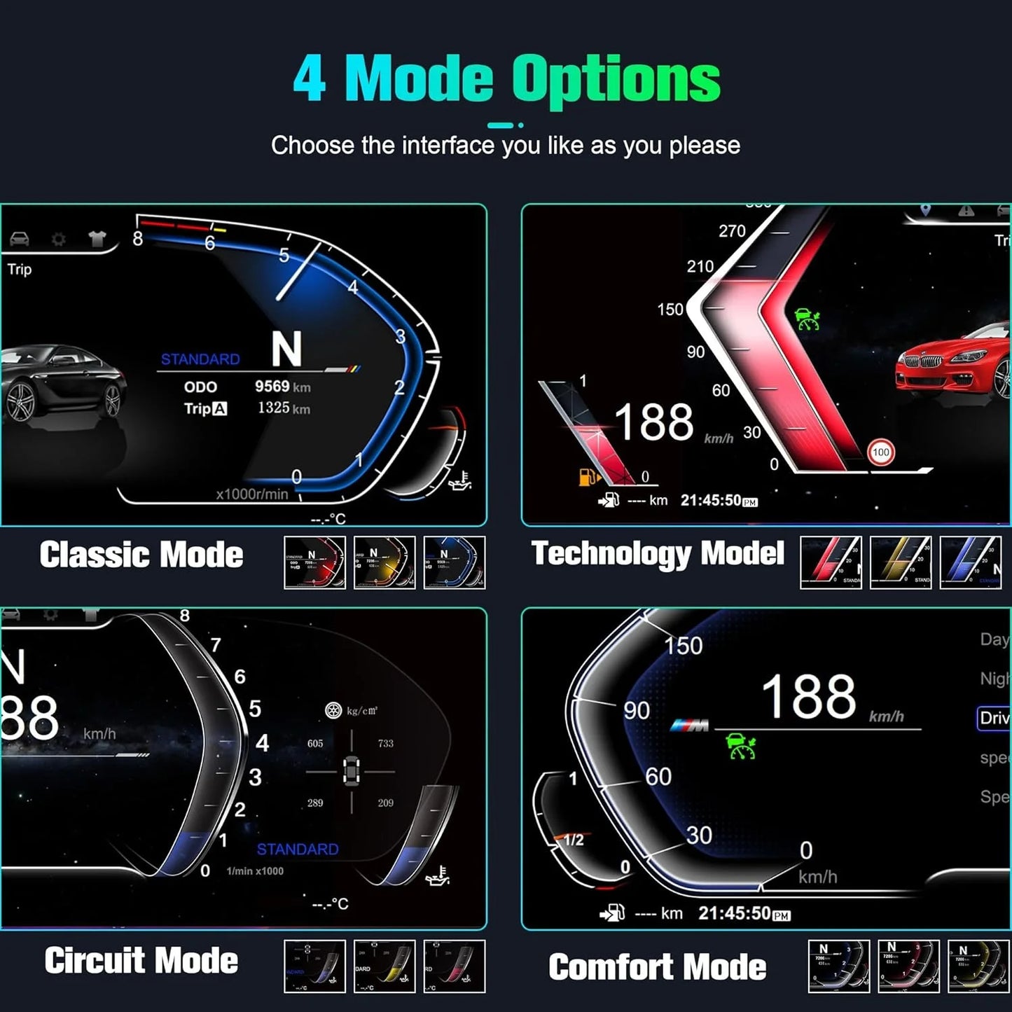 12.3-inch cluster digital instrument panel suitable For BMW 5 Series F10 F11 F18 F01 F02 F03 F06 X3 X4 X5 X6 speedometer