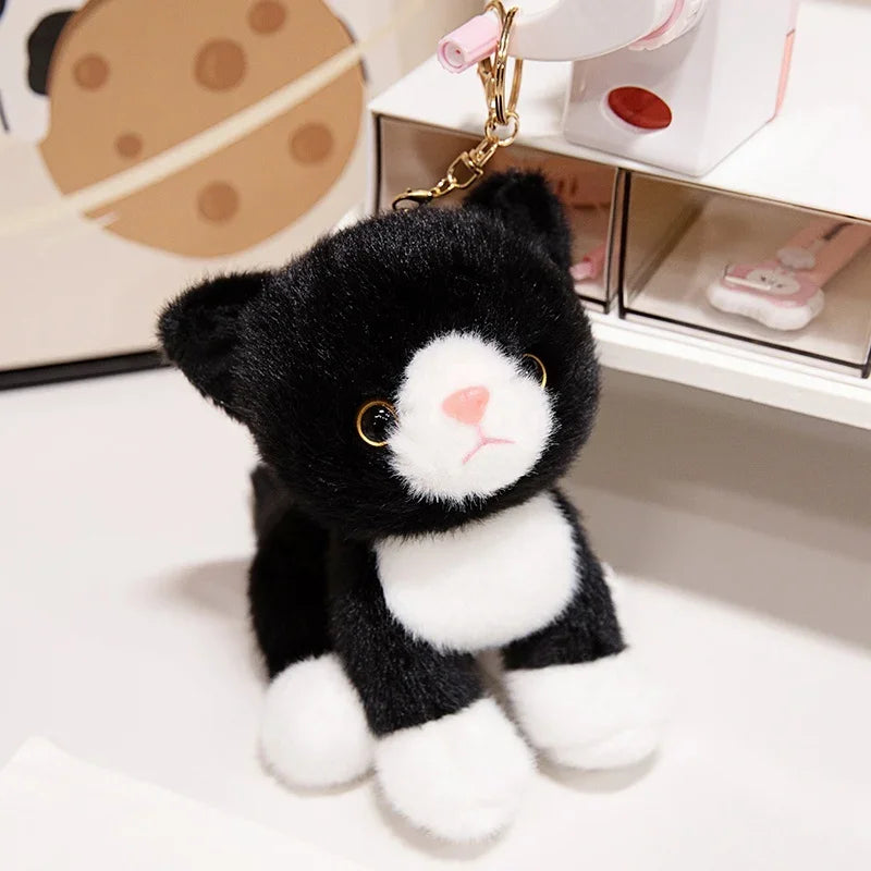 15cm Cute Simulated Sitting Cat Pendant Doll Plush Toy Stuffed Soft Animal White Black Kitten Keychain Doll Kids Birthday Gift