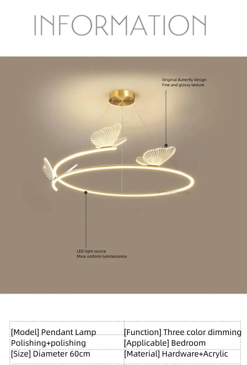 Fashion Simple Modern Living Room Chandelier Butterfly Decor LED Round Lights