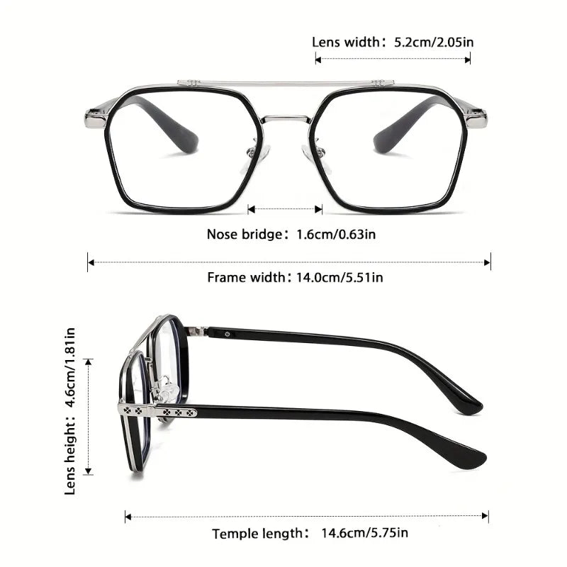 3pcs Men's and Women's Retro Full Frame Trapezoidal Flat Light Glasses Comfortable Glasses Fashionable Glasses