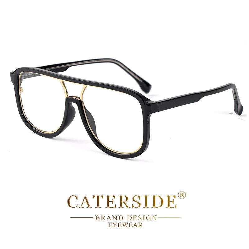 CATERSIDE Anti Blue Light Glasses for Men Retro Large TR+Metal Frame Women Eyeglass Flat Top Double Bridge Punk Brand Eyewear