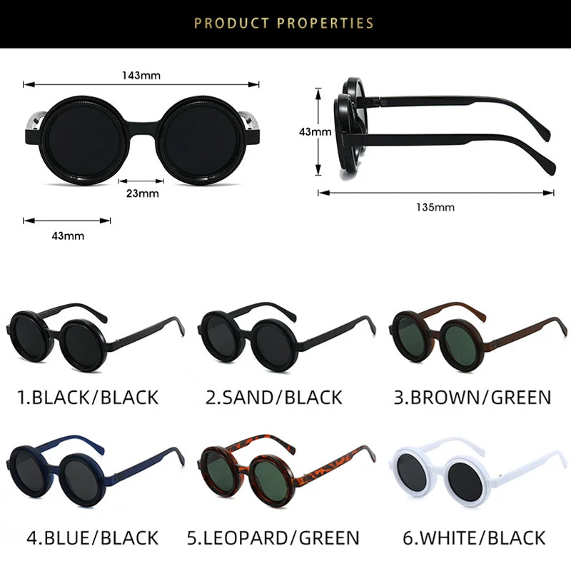 JNPCXI Vintage Round Punk Men Polarized Sunglasses Shades UV400 Fashion Women Adjustable Dimming Outdoor Sun Glasses