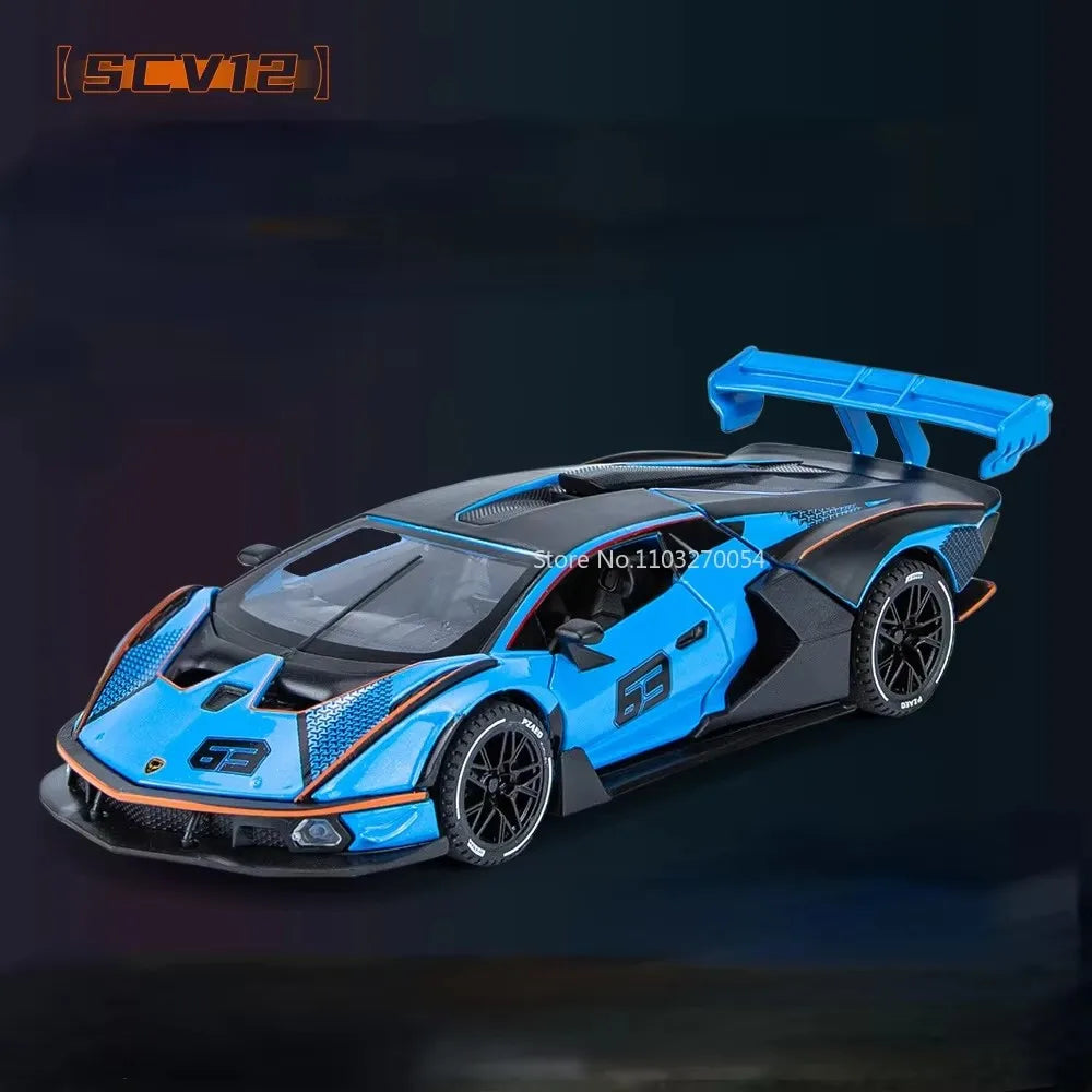 1/32 SIAN SCV12 Toys Car Model Alloy Diecast Sport Cars Metal Body Rubber Tires Doors Opened Sound Light Pull Back Gifts for Kid