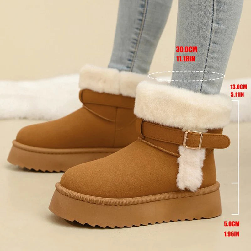 Ankle Strap Detor Snow Boots for Women Winter Chic Faux Suede Platform Snow Boots Woman Non Slip Warm Plush Booties Mujer