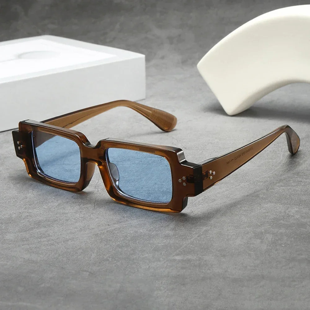 JNPCXI Ins Popular Fashion Square Rivets Men Sunglasses Vintage Punk Gradient Women Trending Yellow Lens Sun Glasses Shades
