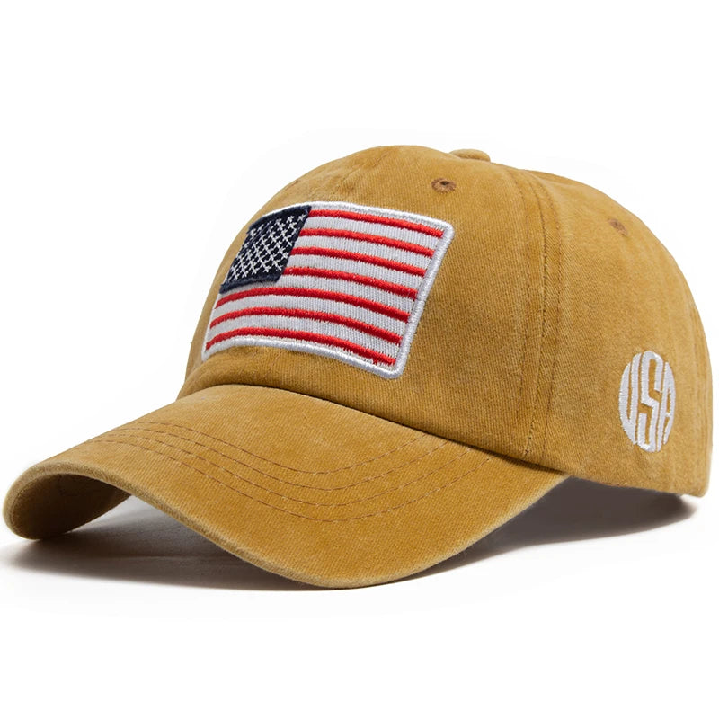 USA Flag Men's Baseball Cap Retro Embroidery Washed Cotton Dad Hats Fashion Hats